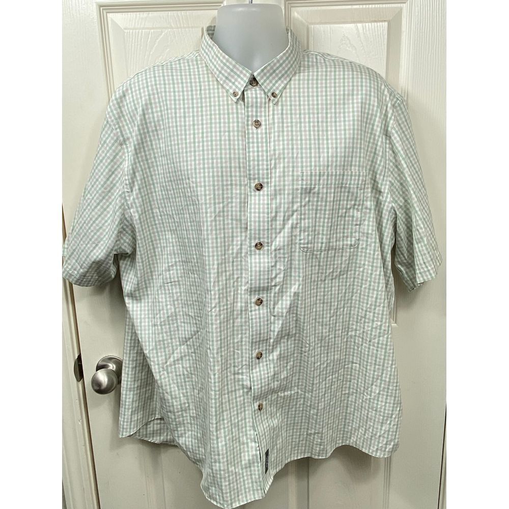 Cabela's Green Gingham Check Button Down Short Sleeve Casual Shirt 2XL/2TG